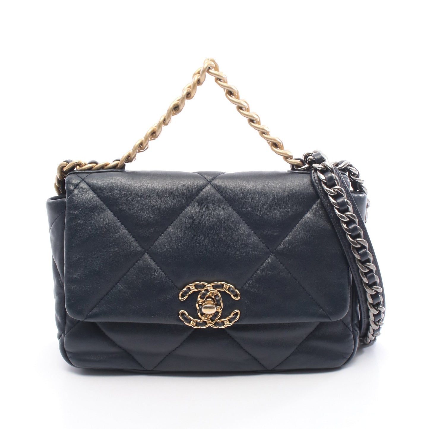 19 ディズヌフ マトラッセ チェーンショルダーバッグ レザー ネイビー コンビ金具 シャネル バッグ CHANEL