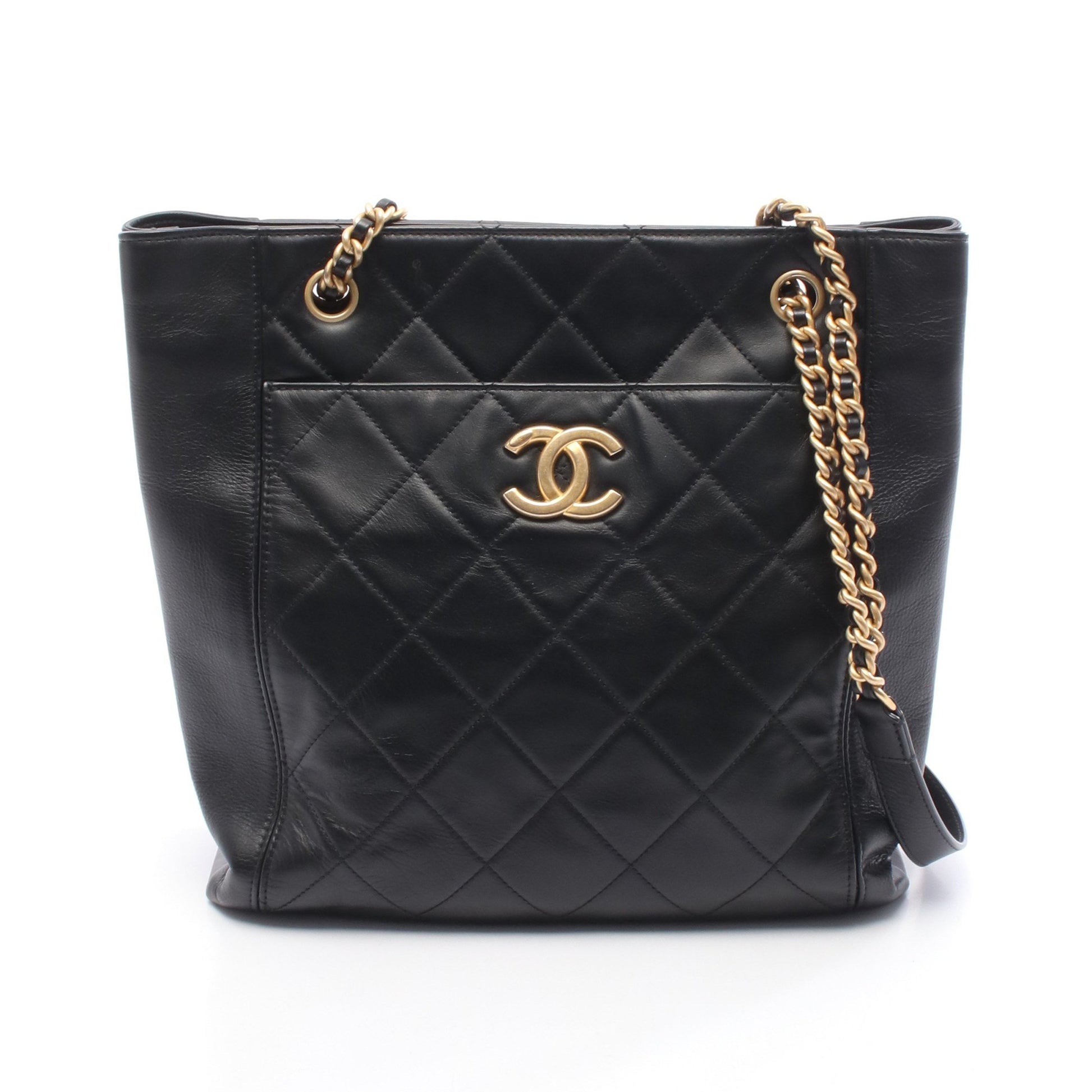 マトラッセ チェーンショルダーバッグ レザー ブラック ゴールド金具 シャネル バッグ CHANEL