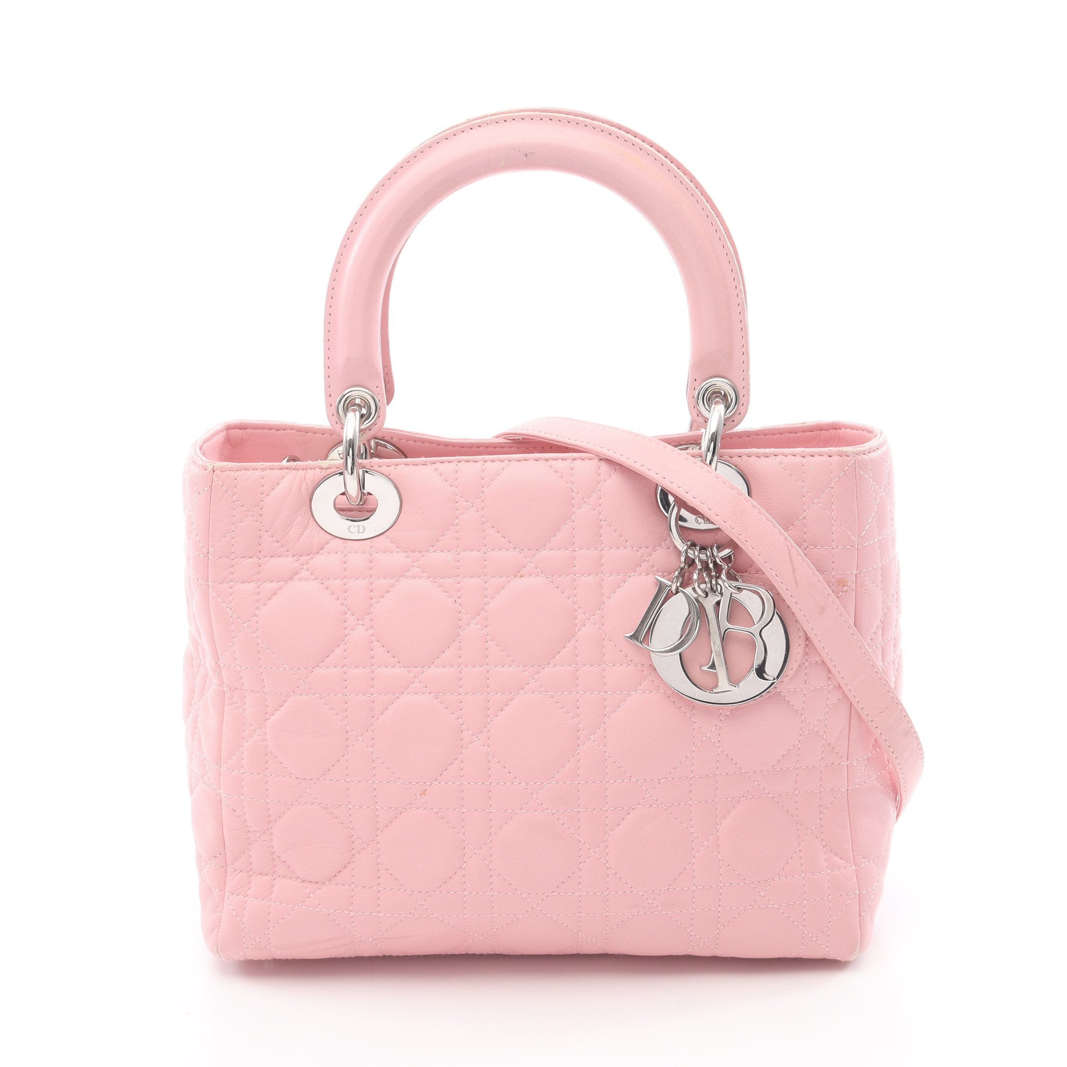 LADY DIOR レディディオール カナージュ ハンドバッグ レザー ピンク
