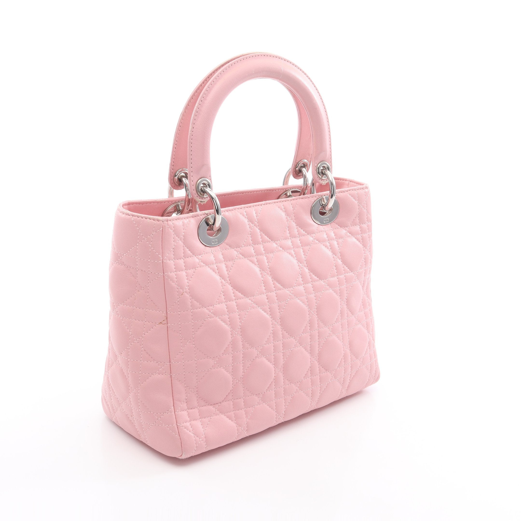 クリスチャンディオール　カナージュ　ピンク LADY DIOR レディディオール カナージュ ハンドバッグ レザー ピンク