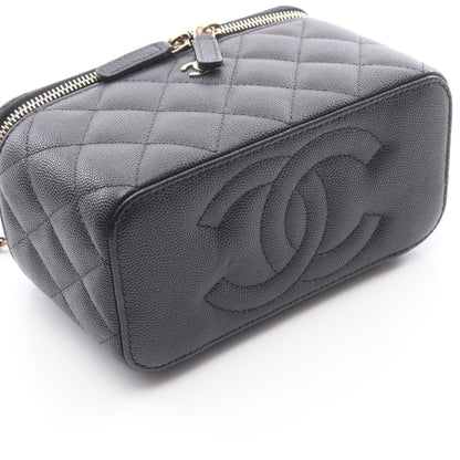 マトラッセ スモールバニティ チェーンショルダーバッグ キャビアスキン ブラック ゴールド金具 シャネル バッグ CHANEL
