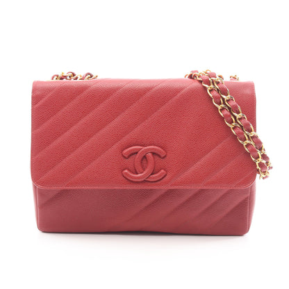 バイアスステッチ Wチェーンショルダーバッグ キャビアスキン レッド ゴールド金具 シャネル バッグ CHANEL