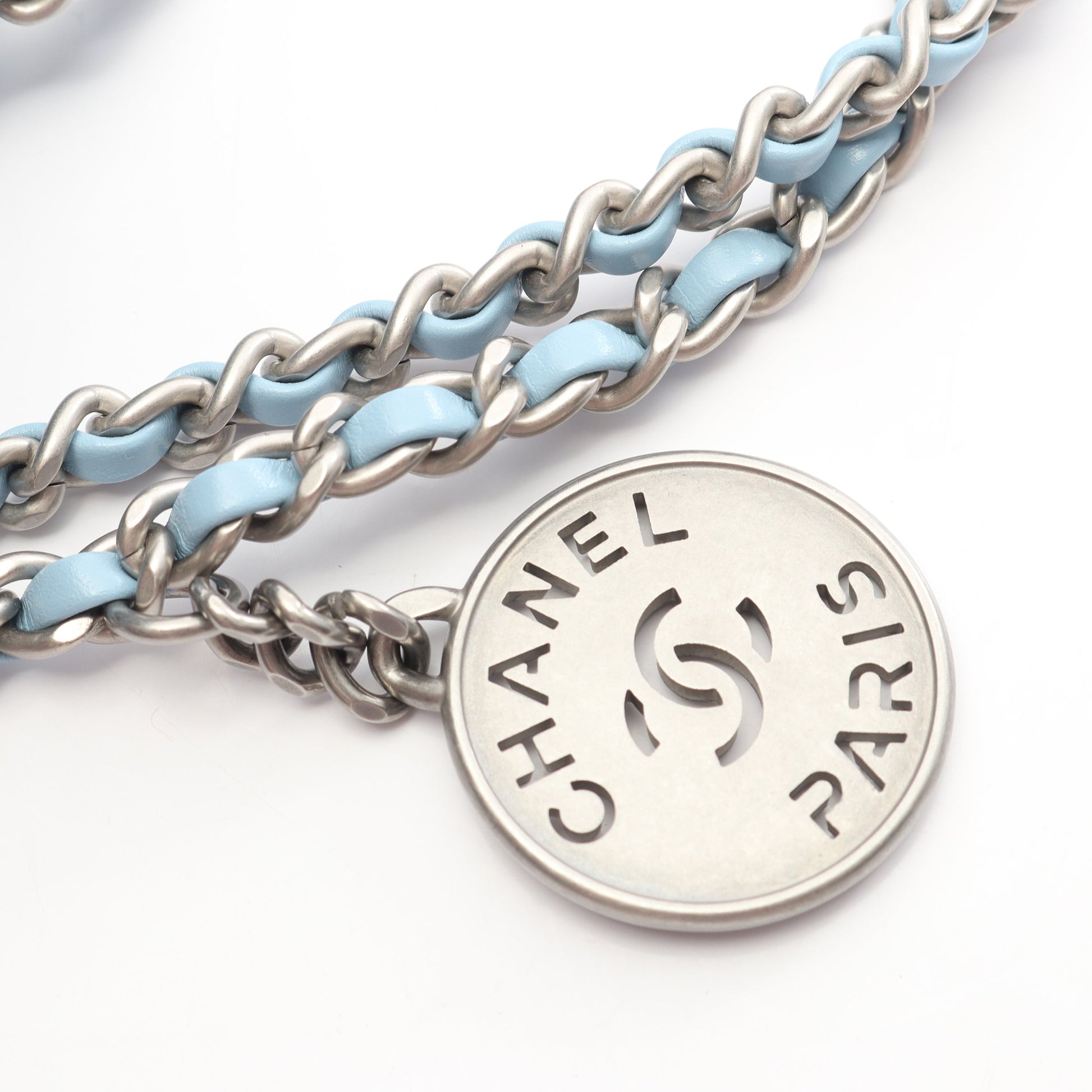 CHANEL 22 ミニ チェーンショルダーバッグ レザー ライトブルー シルバー金具 2WAY シャネル バッグ CHANEL