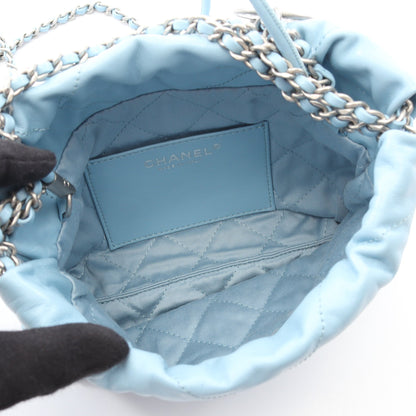 CHANEL 22 ミニ チェーンショルダーバッグ レザー ライトブルー シルバー金具 2WAY シャネル バッグ CHANEL