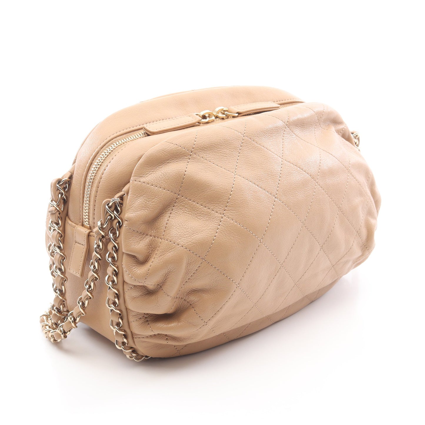 マトラッセ チェーンショルダーバッグ レザー ベージュ ゴールド金具 シャネル バッグ CHANEL