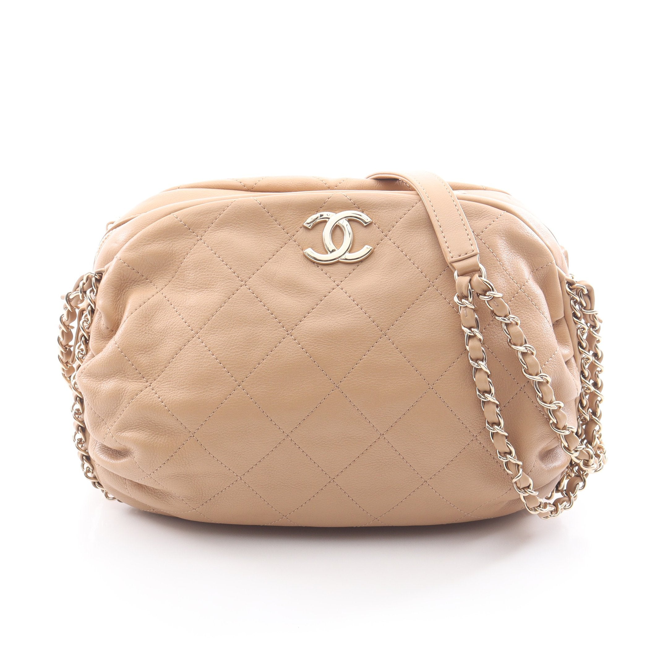 マトラッセ チェーンショルダーバッグ レザー ベージュ ゴールド金具