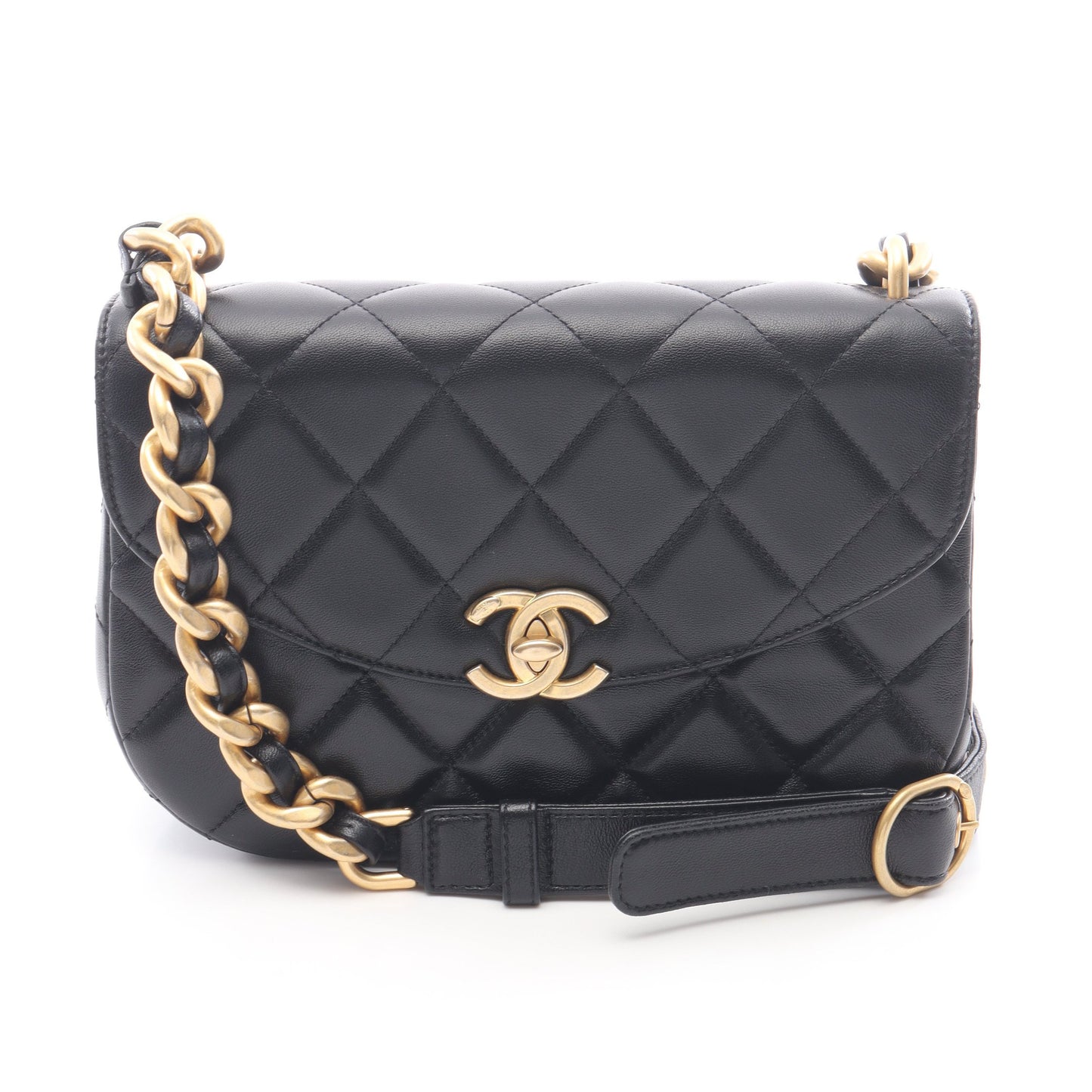 マトラッセ チェーンショルダーバッグ ラムスキン ブラック ゴールド金具 シャネル バッグ CHANEL