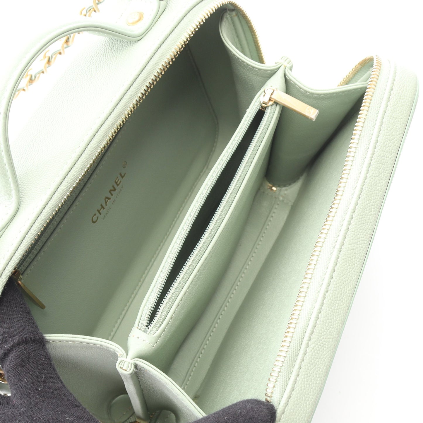 CCフィグリー バニティバッグ チェーンショルダーバッグ キャビアスキン ライトグリーン ゴールド金具 2WAY シャネル バッグ CHANEL