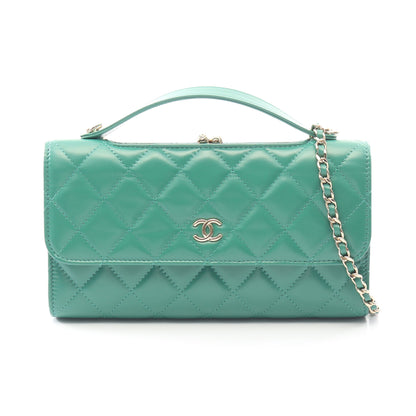 マトラッセ チェーンウォレット レザー グリーン ゴールド金具 がま口 2WAY シャネル バッグ CHANEL