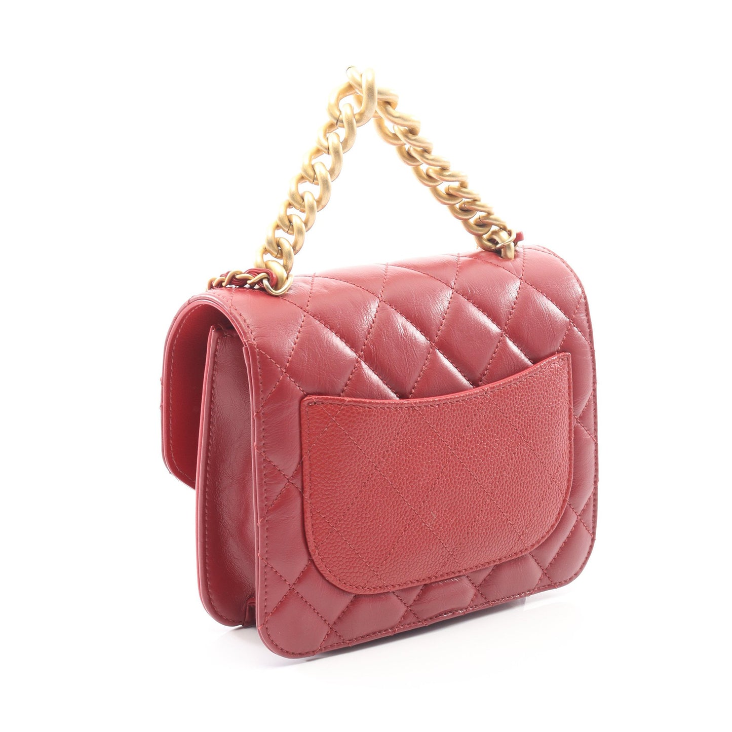 マトラッセ スモールフラップ チェーンショルダーバッグ レザー レッド ゴールド金具 2WAY シャネル バッグ CHANEL