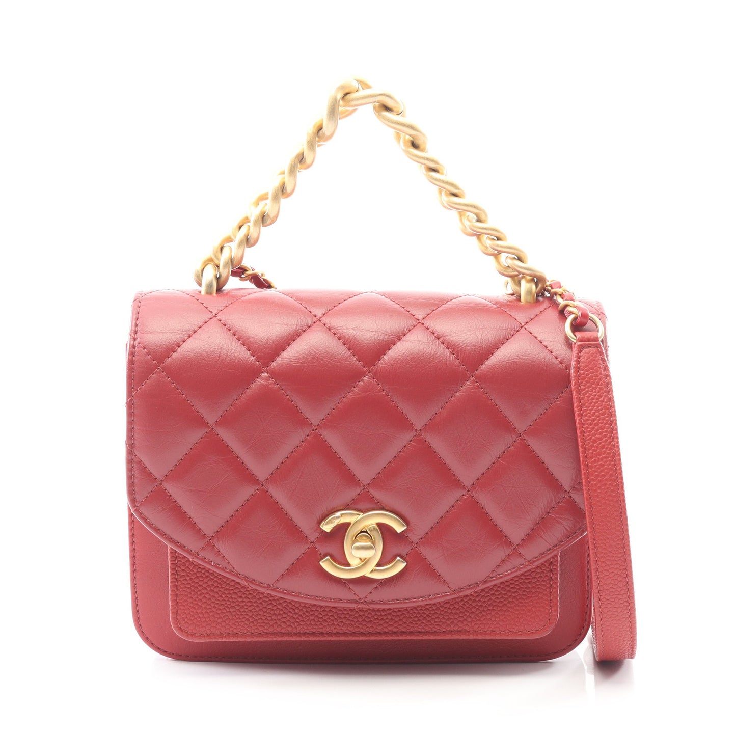マトラッセ スモールフラップ チェーンショルダーバッグ レザー レッド ゴールド金具 2WAY シャネル バッグ CHANEL