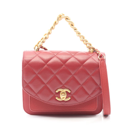マトラッセ スモールフラップ チェーンショルダーバッグ レザー レッド ゴールド金具 2WAY シャネル バッグ CHANEL