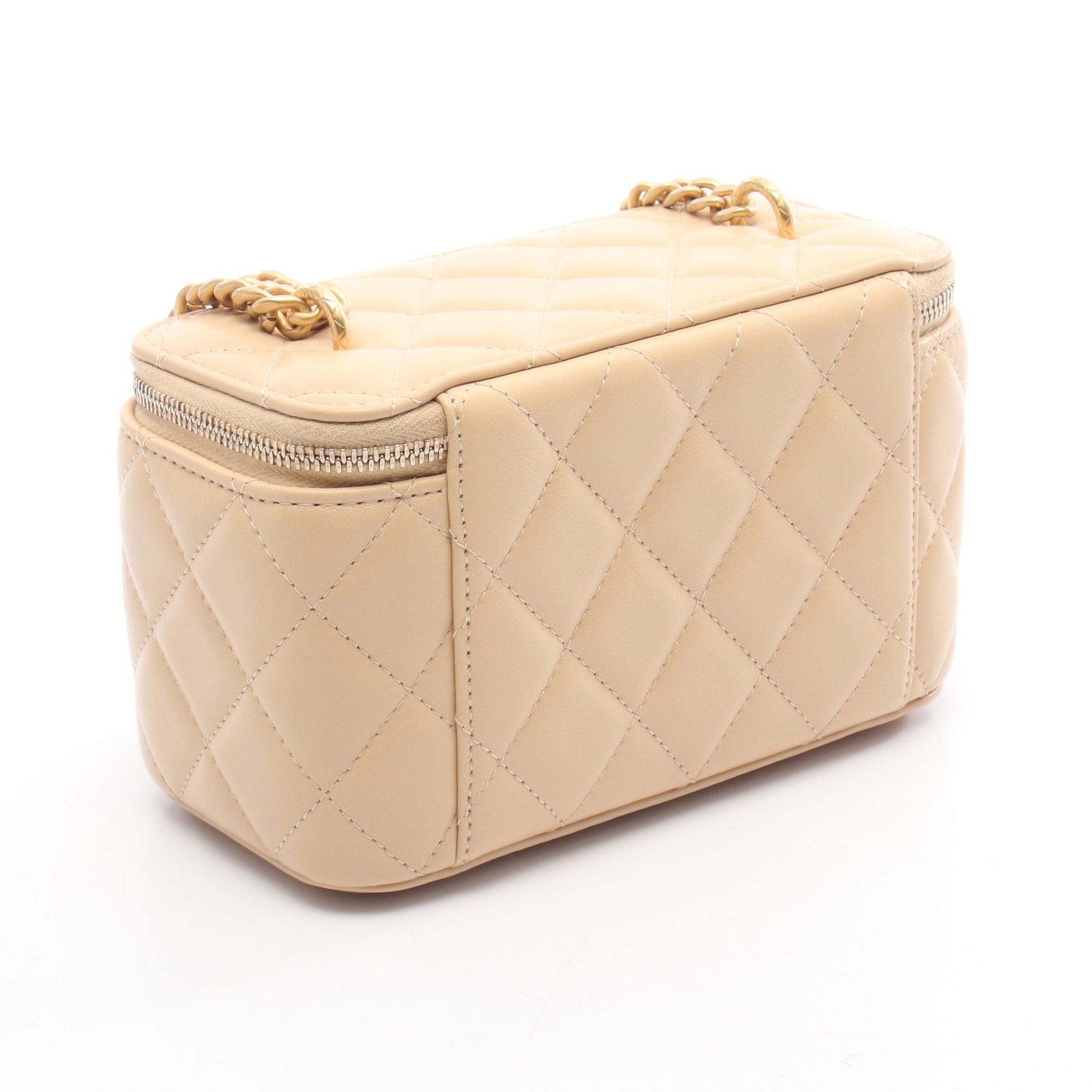 マトラッセ バニティ チェーンショルダーバッグ レザー ベージュ ゴールド金具 シャネル バッグ CHANEL