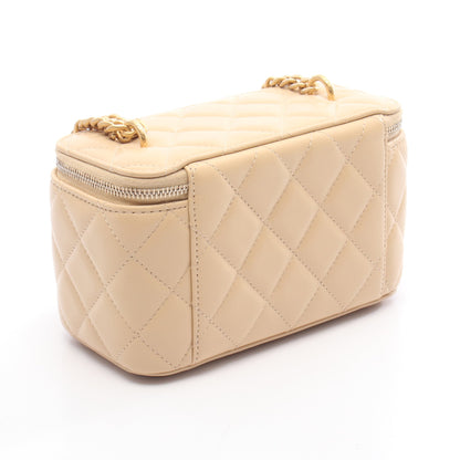 マトラッセ バニティ チェーンショルダーバッグ レザー ベージュ ゴールド金具 シャネル バッグ CHANEL