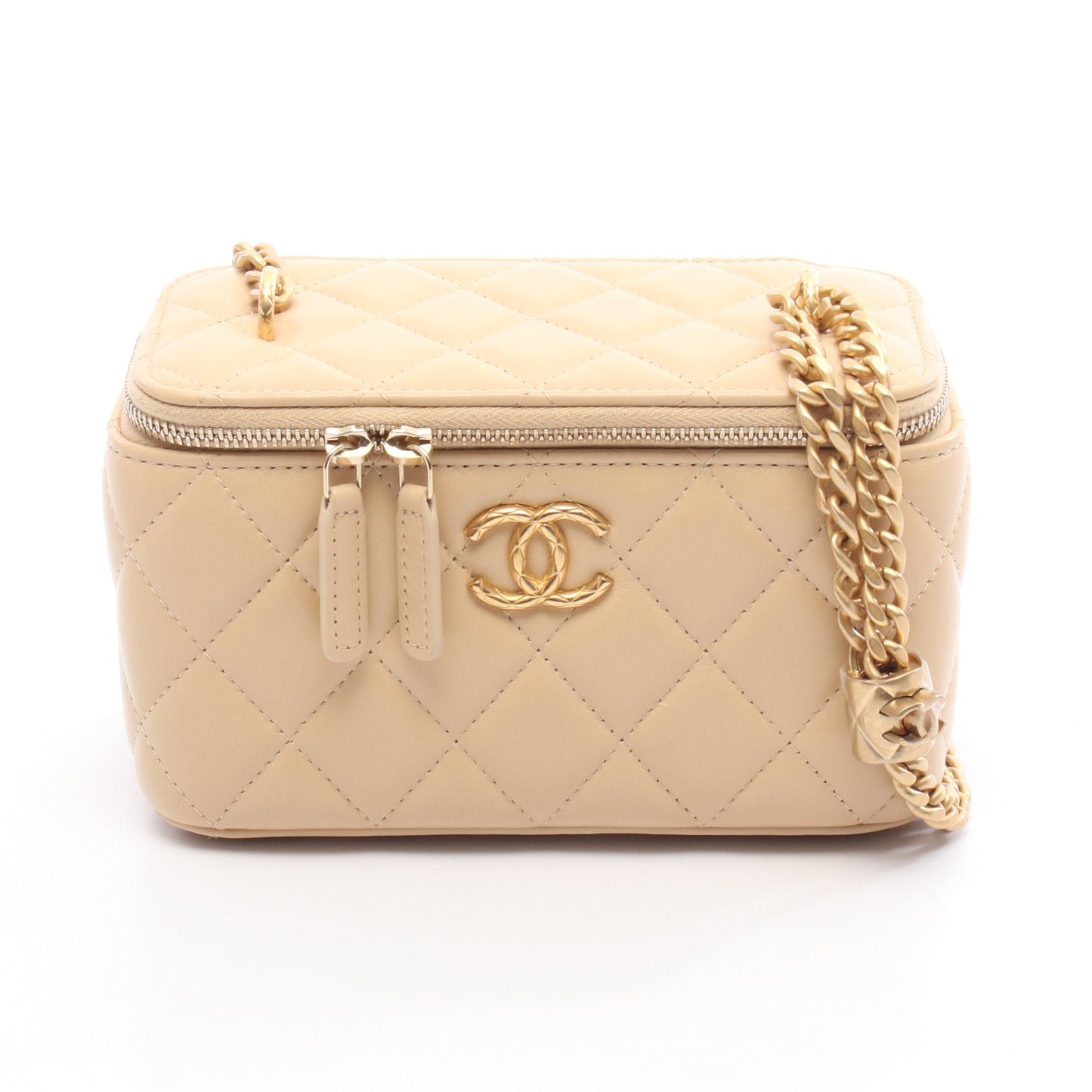マトラッセ バニティ チェーンショルダーバッグ レザー ベージュ ゴールド金具 シャネル バッグ CHANEL