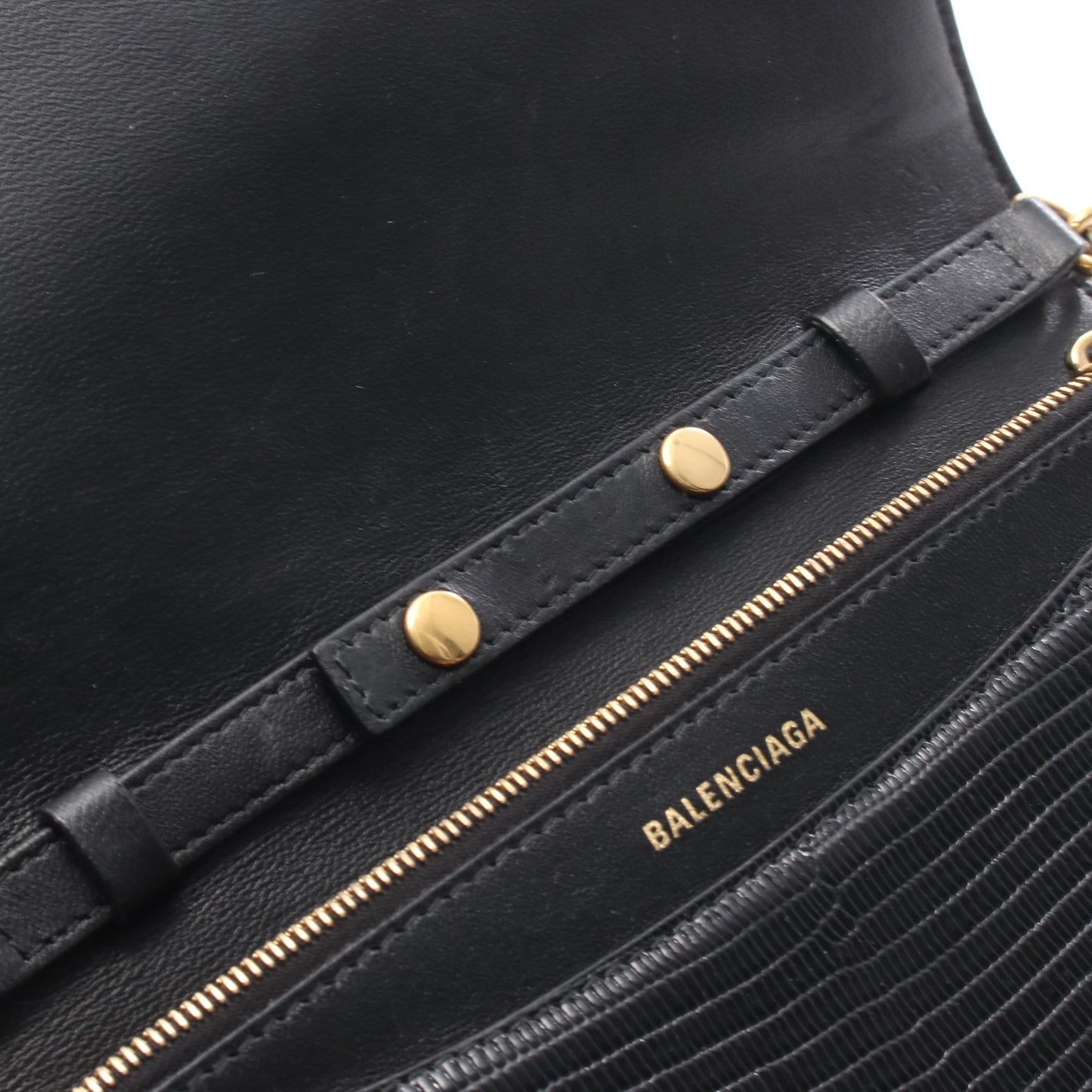 B. ビードット チェーンウォレット レザー ブラック リザード型押し バレンシアガ バッグ BALENCIAGA