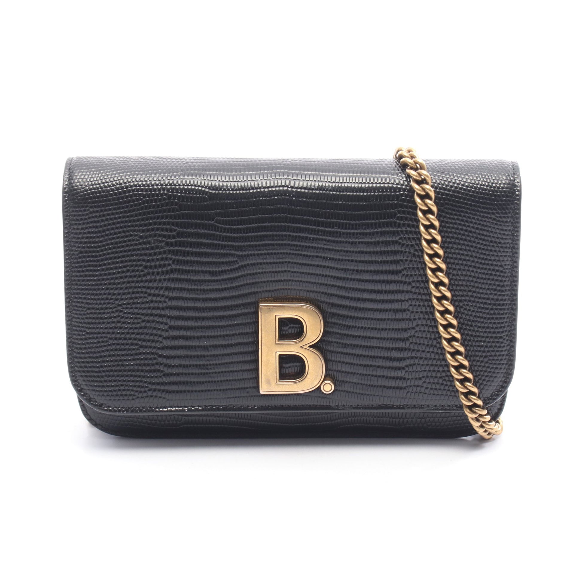 B. ビードット チェーンウォレット レザー ブラック リザード型押し バレンシアガ バッグ BALENCIAGA