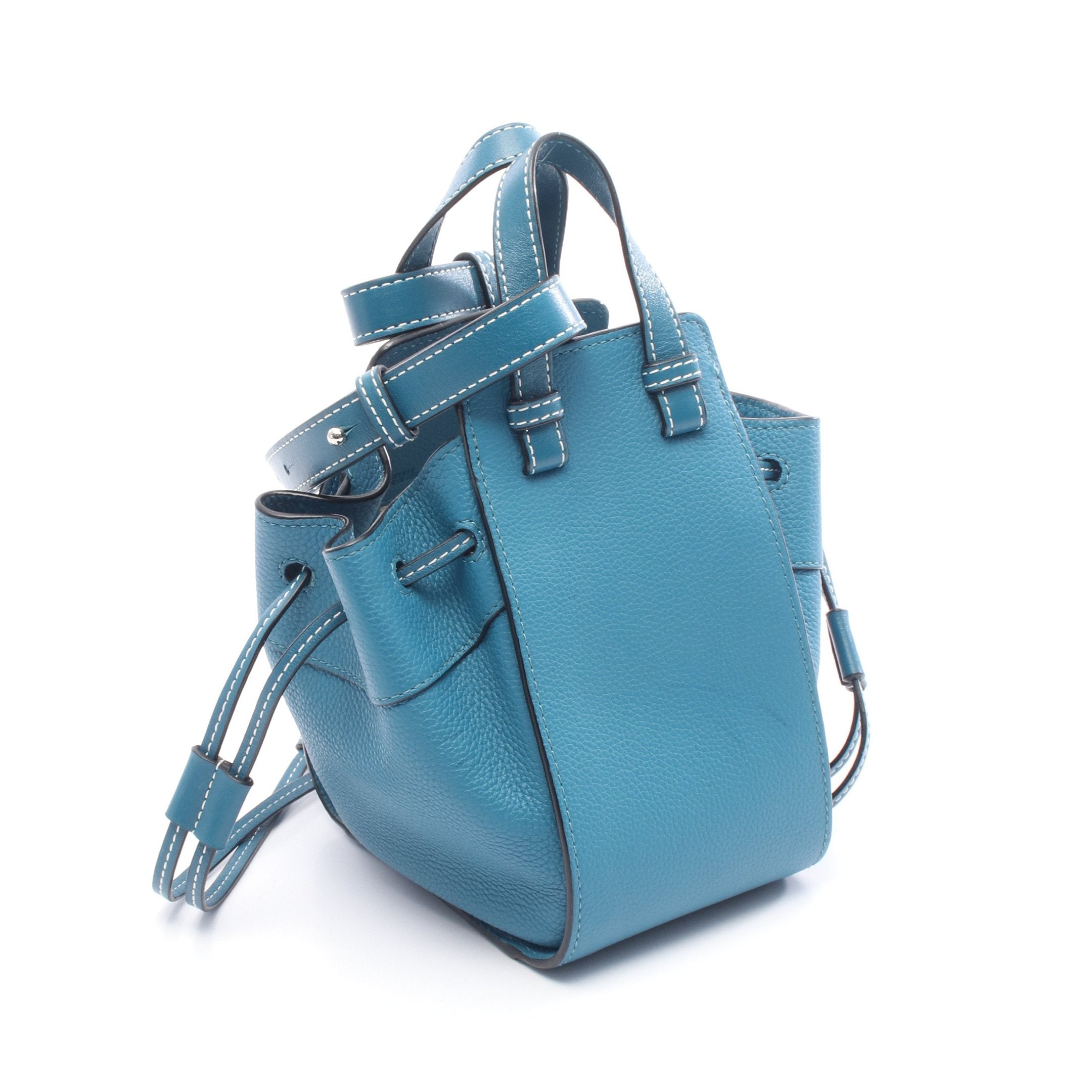 ハンモック ドローストリングバッグ ミニ ハンドバッグ レザー ブルー