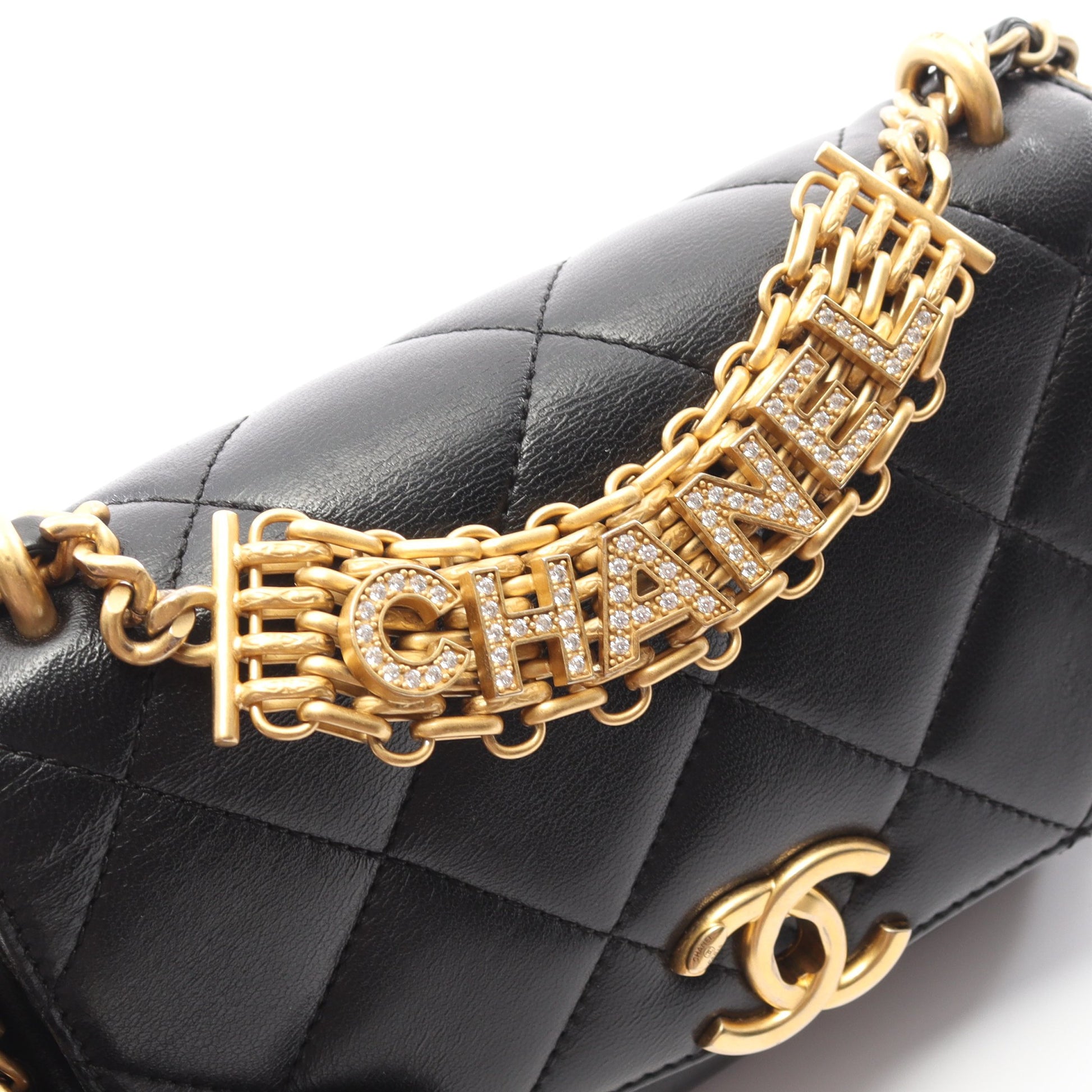 マトラッセ チェーンショルダーバッグ ラムスキン ブラック ゴールド金具 シャネル バッグ CHANEL