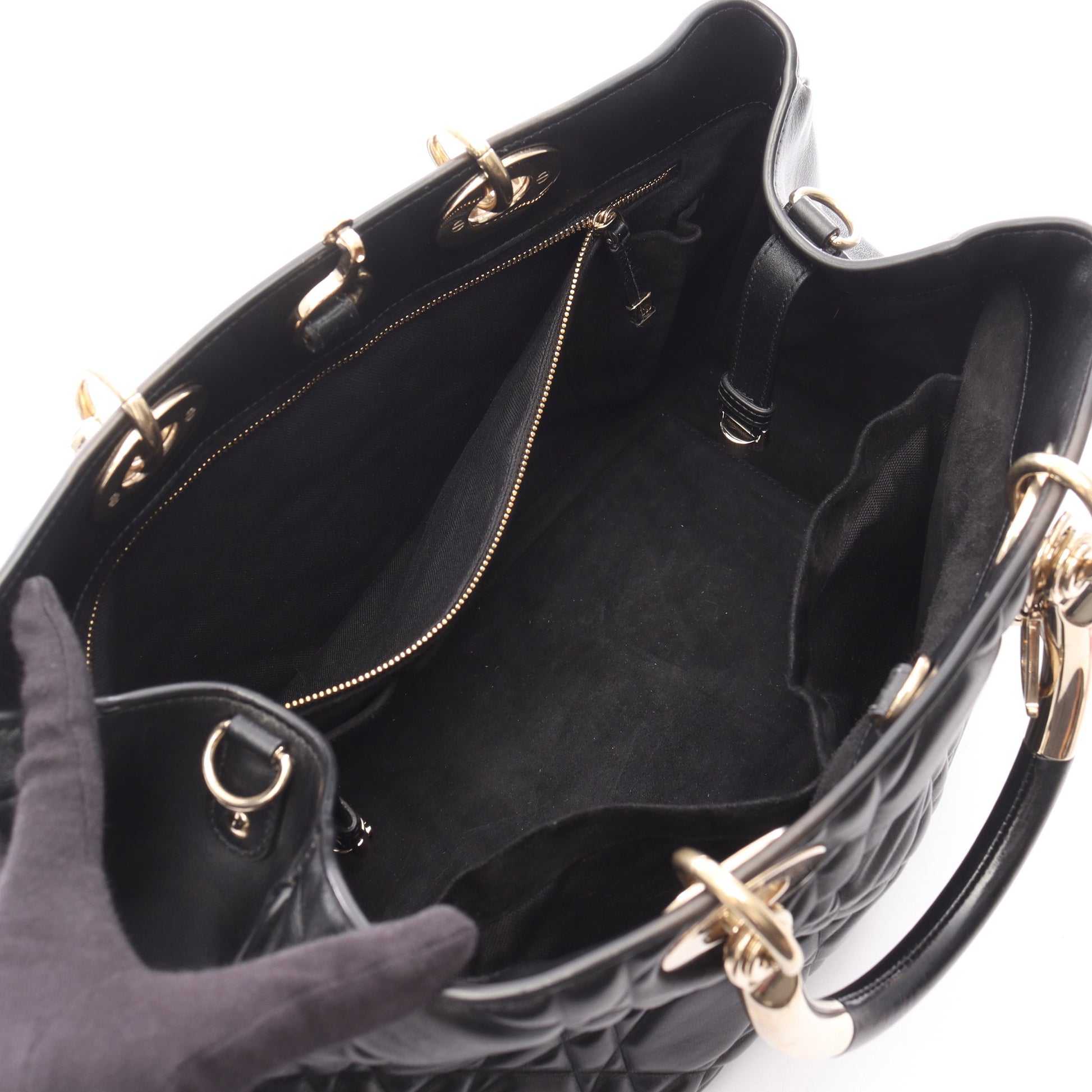 レディ 95.22 カナージュ ラージ ハンドバッグ レザー ブラック 2WAY クリスチャンディオール バッグ Christian Dior
