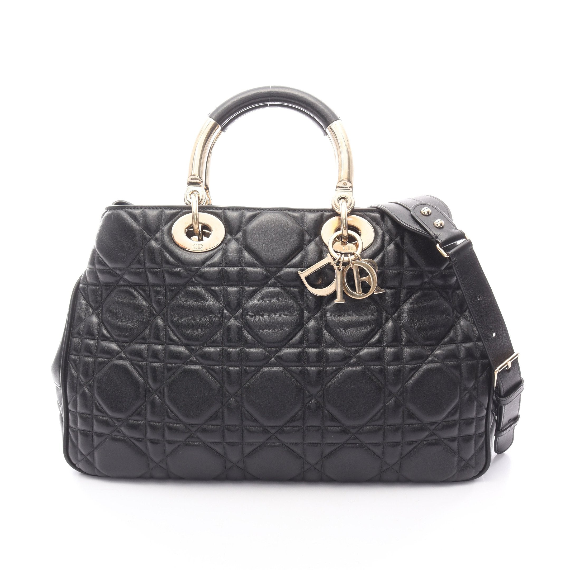 レディ 95.22 カナージュ ラージ ハンドバッグ レザー ブラック 2WAY