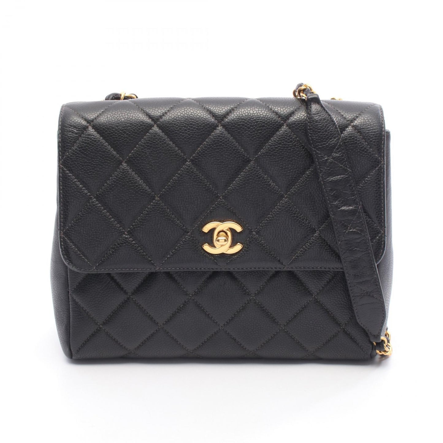 マトラッセ チェーンショルダーバッグ キャビアスキン ブラック ゴールド金具 シャネル バッグ CHANEL