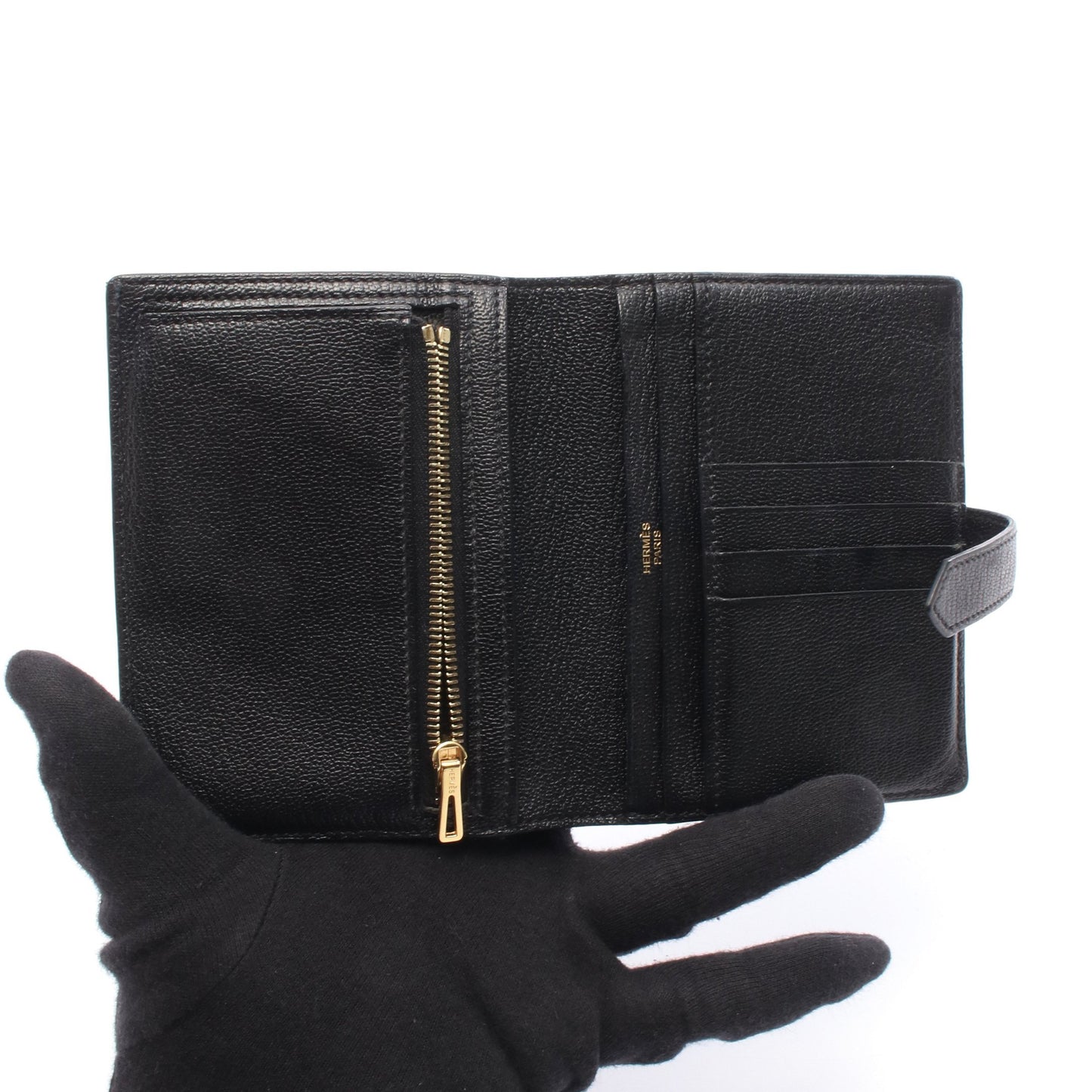 ベアンコンパクト 二つ折り財布 シェーブル ブラック ゴールド金具 C刻印 エルメス 財布・小物 HERMES