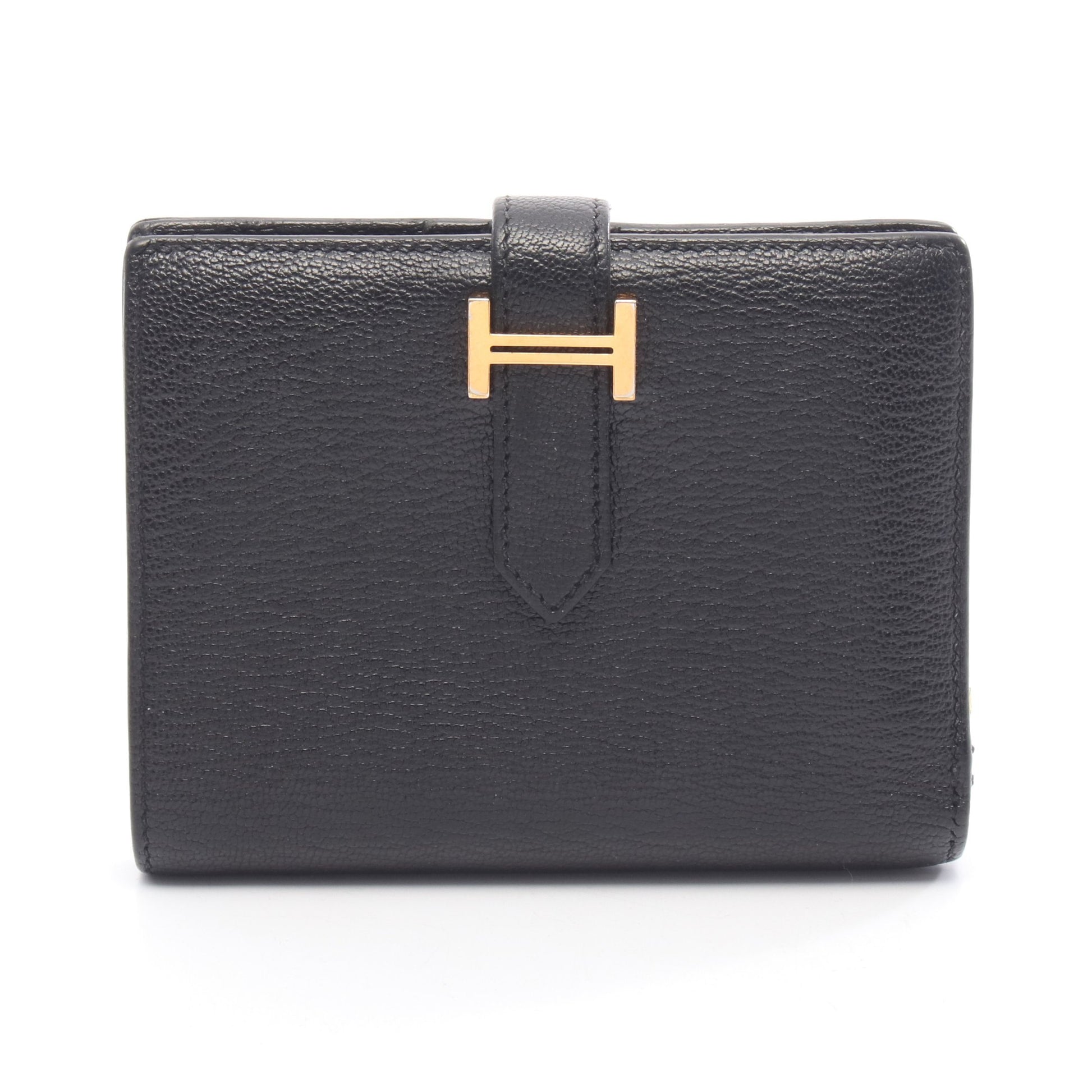 ベアンコンパクト 二つ折り財布 シェーブル ブラック ゴールド金具 C刻印 エルメス 財布・小物 HERMES