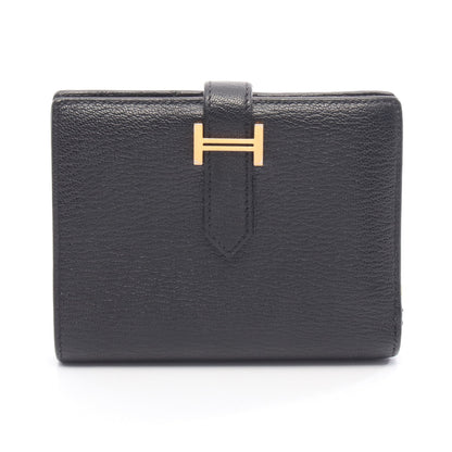 ベアンコンパクト 二つ折り財布 シェーブル ブラック ゴールド金具 C刻印 エルメス 財布・小物 HERMES