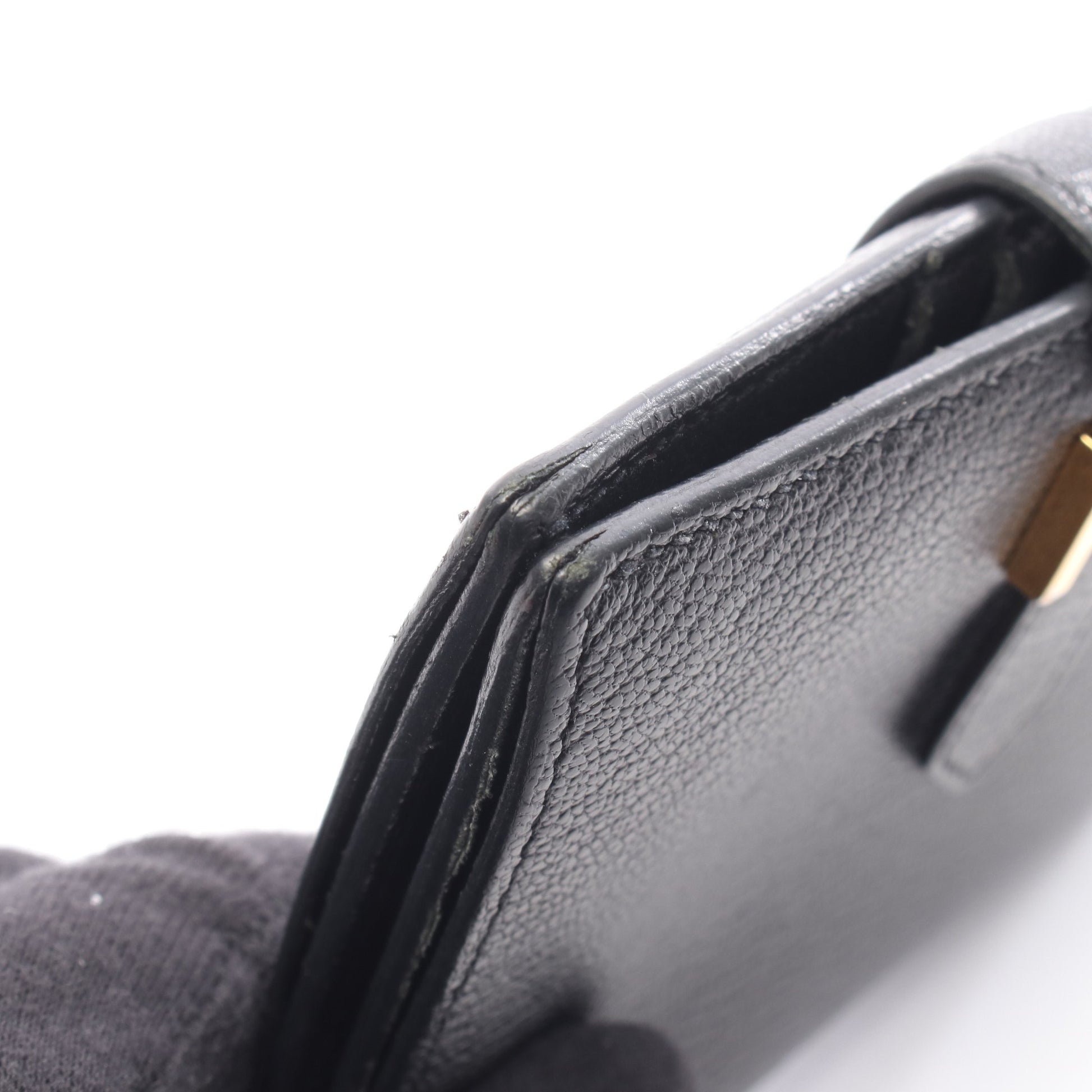 ベアンコンパクト 二つ折り財布 シェーブル ブラック ゴールド金具 C刻印 エルメス 財布・小物 HERMES