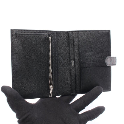 ベアンコンパクト 二つ折り財布 アリゲーターマット ブラック シルバー金具 Z刻印 エルメス 財布・小物 HERMES