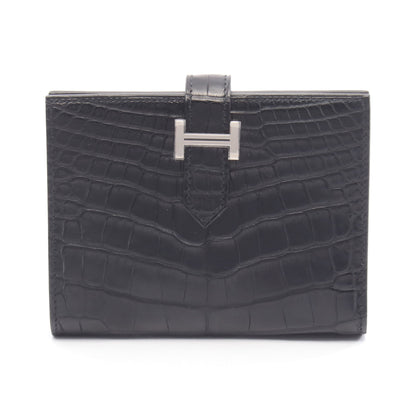 ベアンコンパクト 二つ折り財布 アリゲーターマット ブラック シルバー金具 Z刻印 エルメス 財布・小物 HERMES