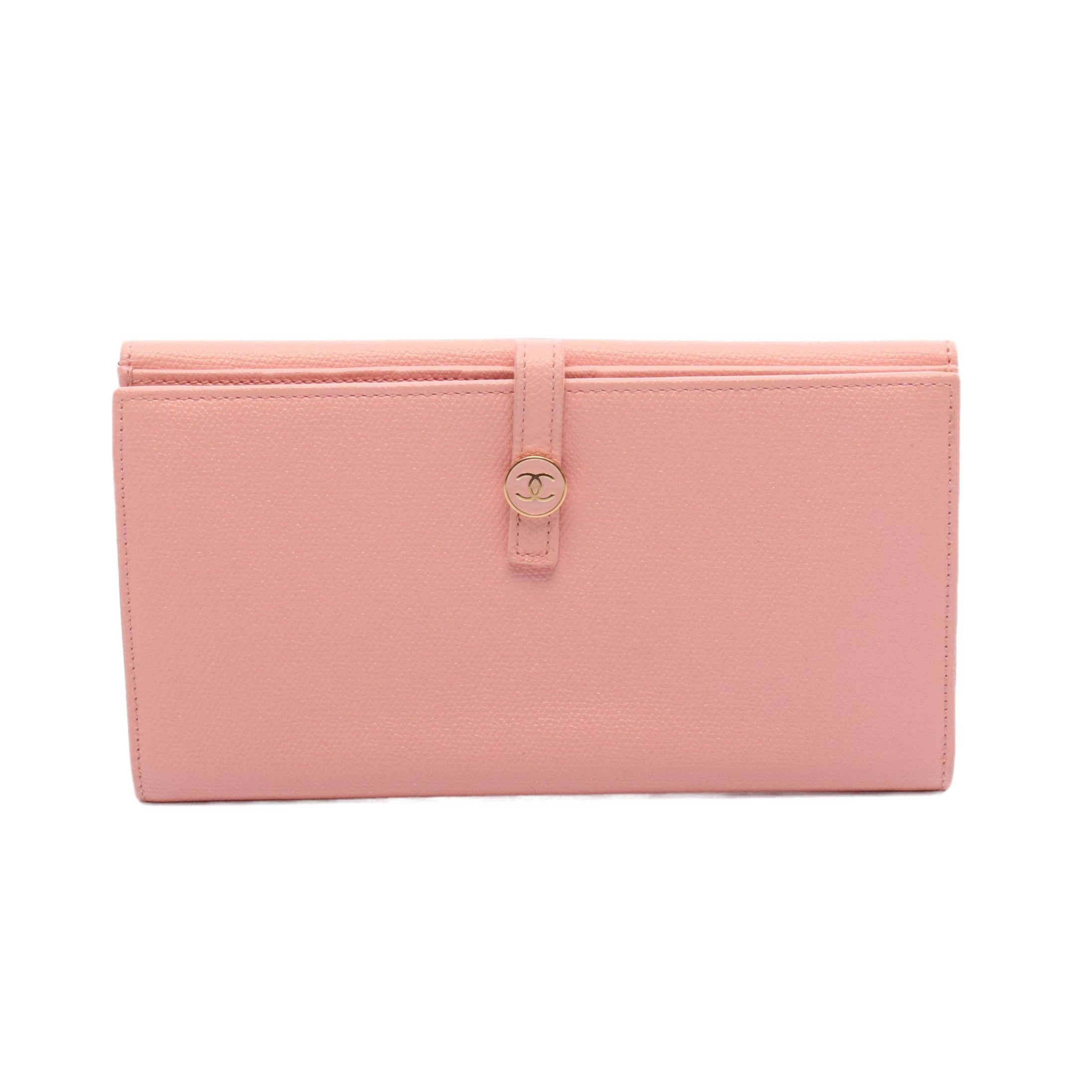 ココボタン 二つ折り長財布 Wホック財布 レザー ピンク ゴールド金具