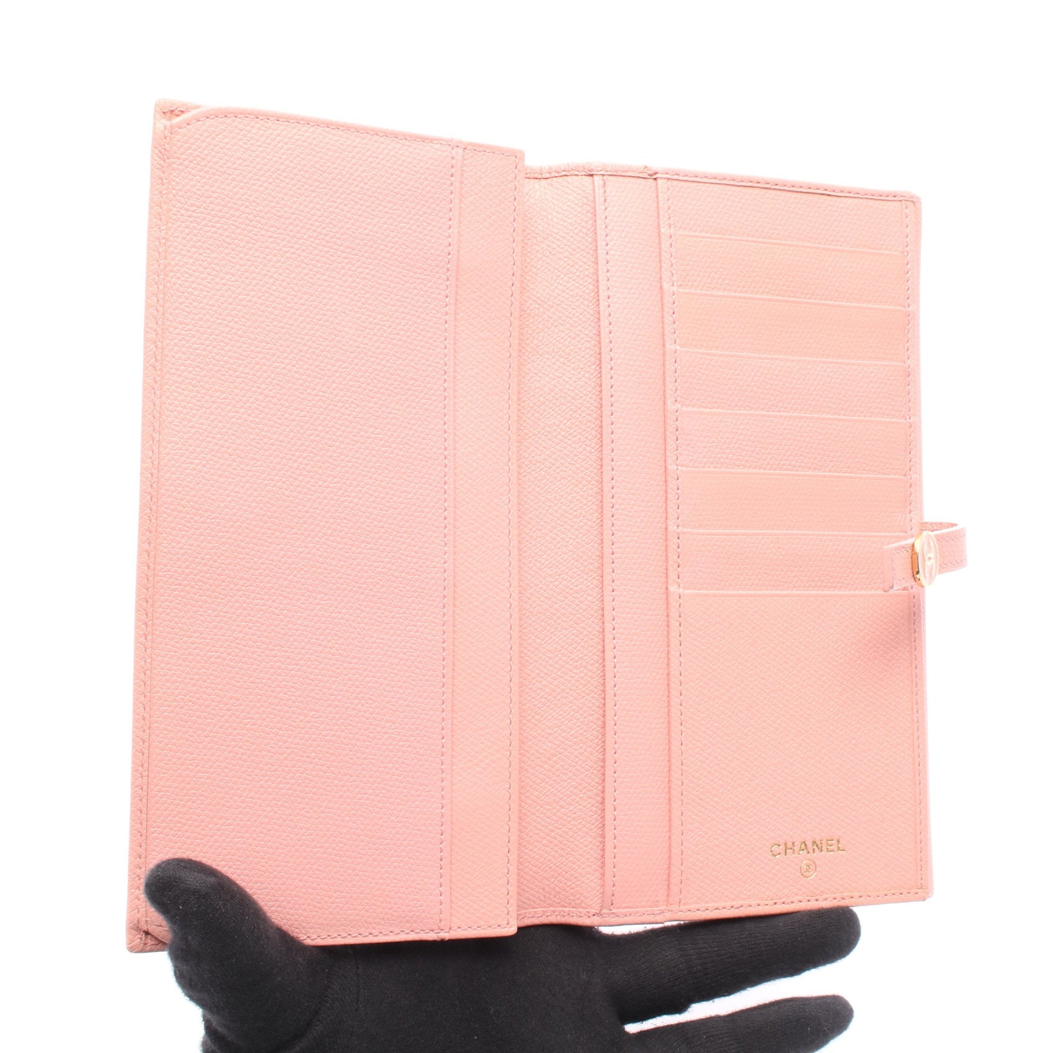 ココボタン 二つ折り長財布 Wホック財布 レザー ピンク ゴールド金具