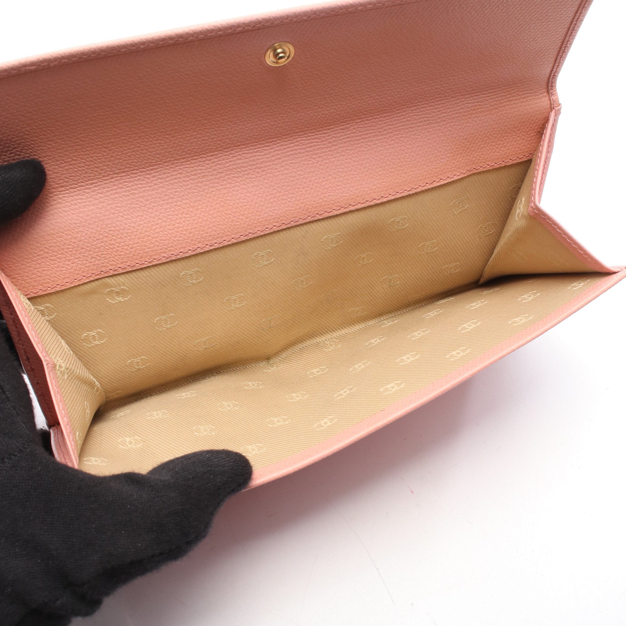 ココボタン 二つ折り長財布 Wホック財布 レザー ピンク ゴールド金具