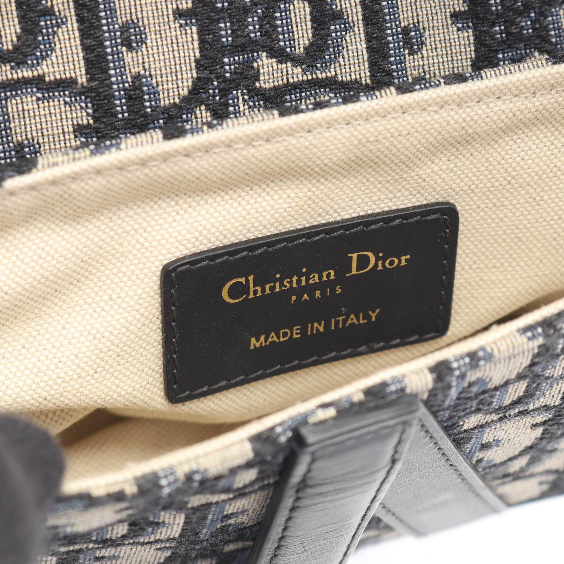 サドルバッグ ミニ オブリークジャカード ハンドバッグ キャンバス レザー アイボリー ネイビー クリスチャンディオール バッグ Christian Dior