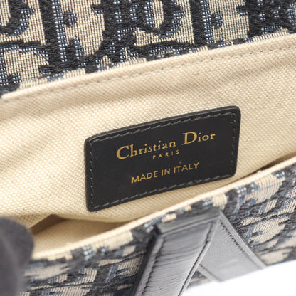 サドルバッグ ミニ オブリークジャカード ハンドバッグ キャンバス レザー アイボリー ネイビー クリスチャンディオール バッグ Christian Dior