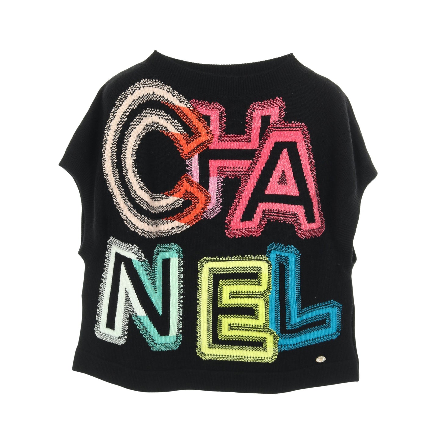 ロゴ ベスト ニット カシミヤ コットン ブラック マルチカラー シャネル トップス CHANEL