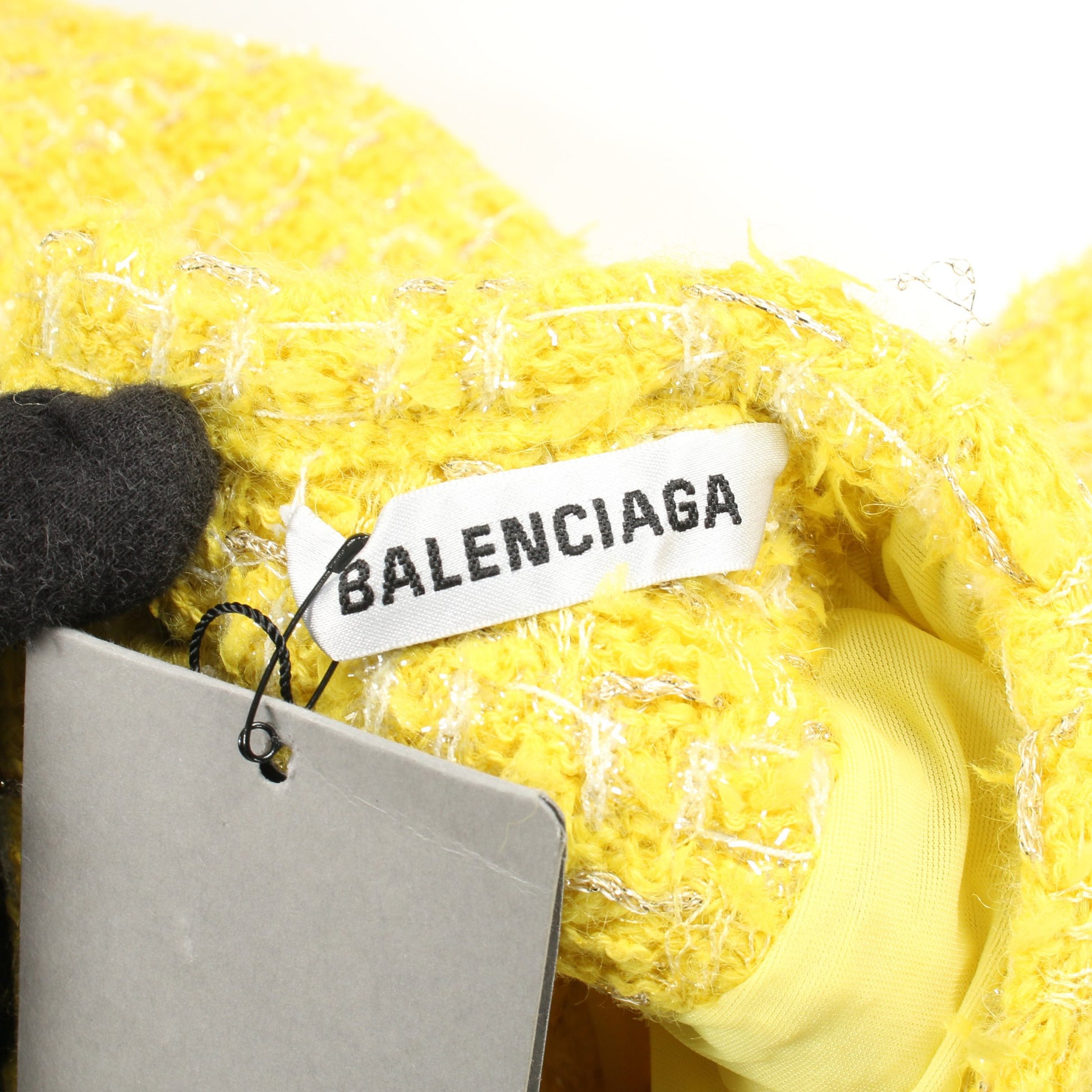 ツイード ワンピース ウール ナイロン アルパカ イエロー バックボタン バレンシアガ ワンピース BALENCIAGA