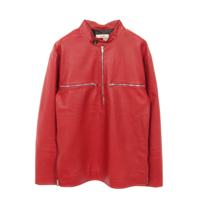 レザージャケット ハーフジップ ラムスキン レッド エルメス アウター HERMES