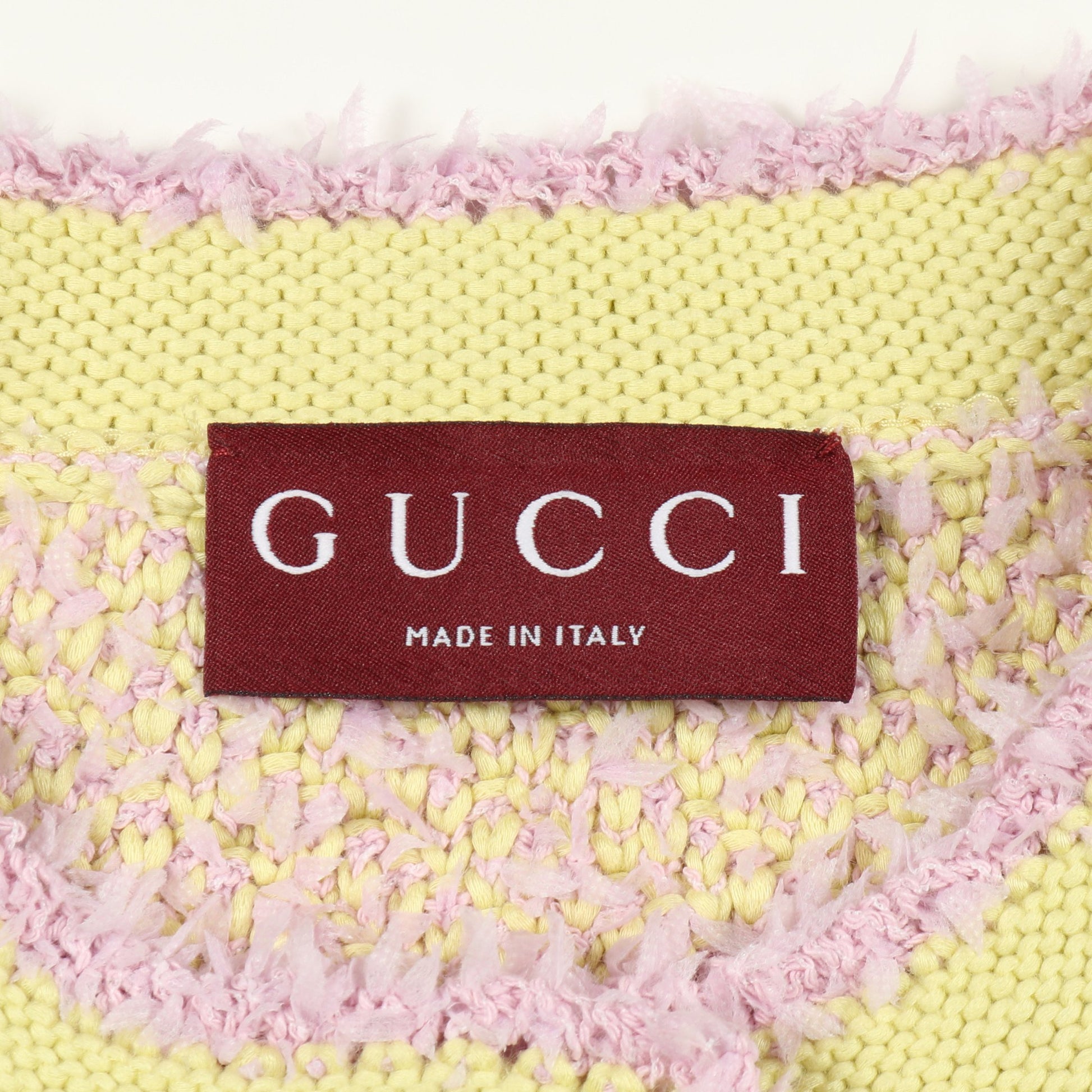 ダブルGボタン ツイード カーディガン コットン イエロー ピンク グッチ トップス GUCCI