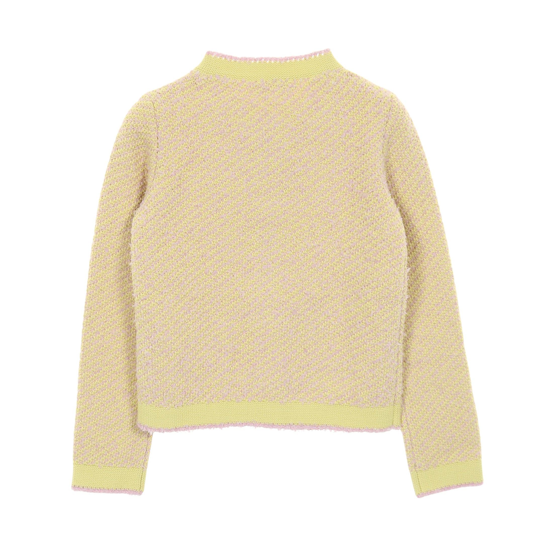 ダブルGボタン ツイード カーディガン コットン イエロー ピンク