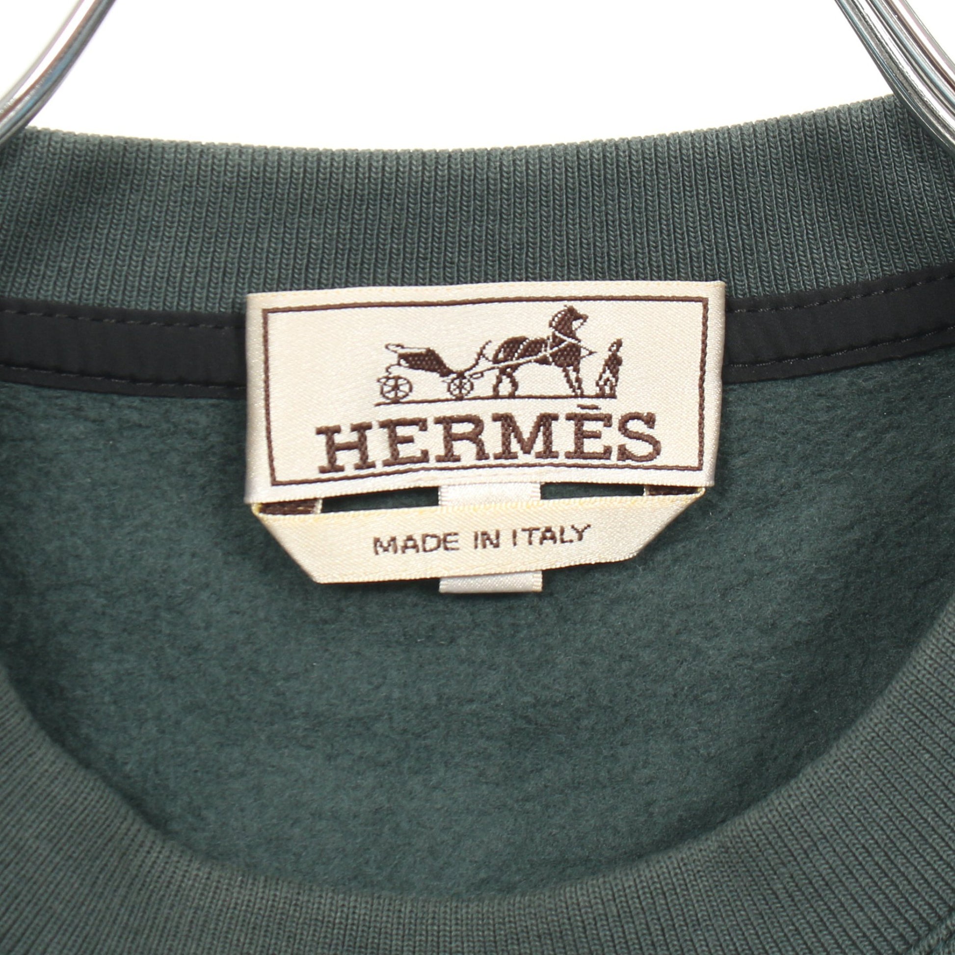スウェットシャツ 袖 ライン コットン ダークグリーン ブラック 裏起毛 エルメス トップス HERMES