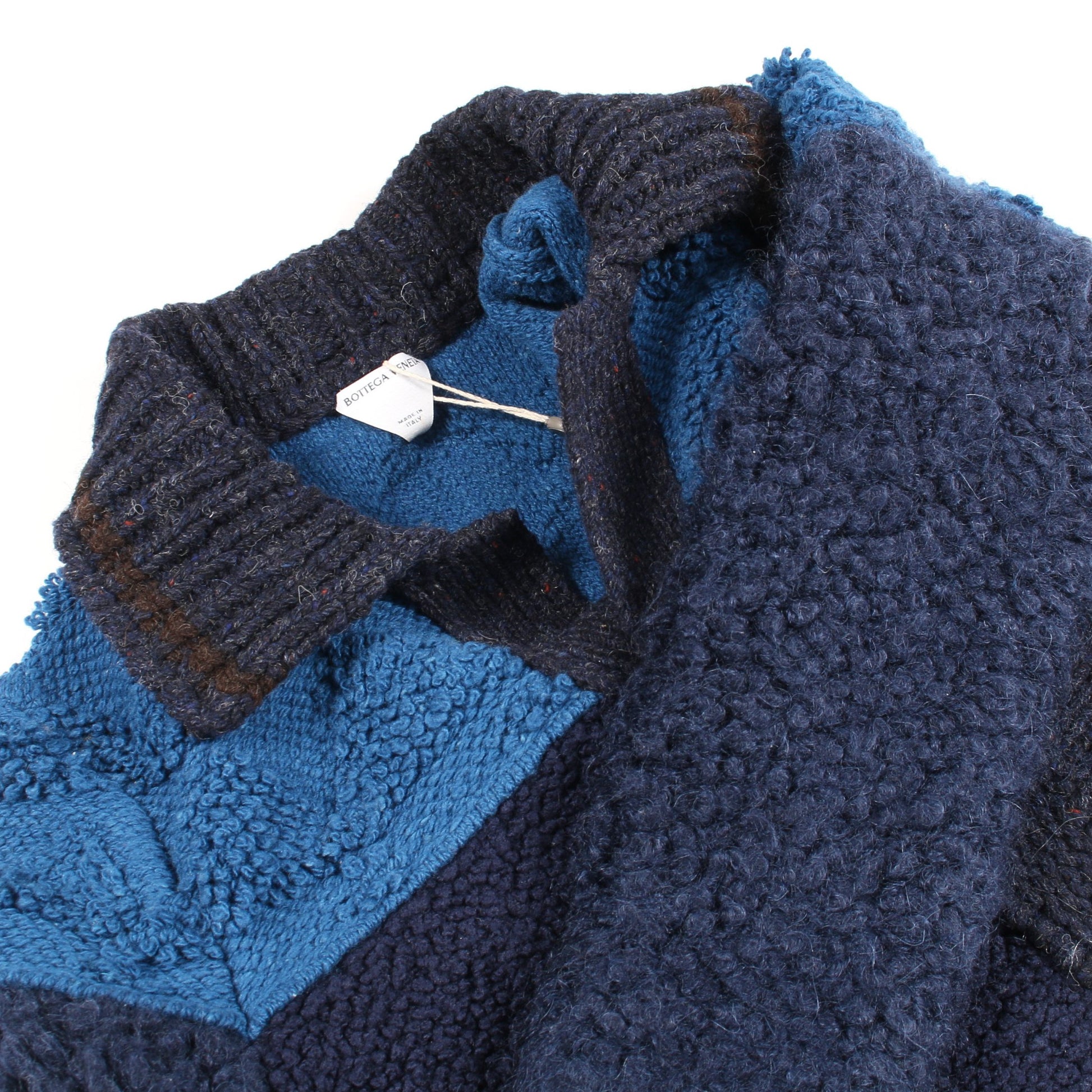 パッチワーク ニット ウール ネイビー ブルー 襟付き ボッテガヴェネタ トップス BOTTEGA VENETA