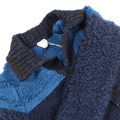パッチワーク ニット ウール ネイビー ブルー 襟付き ボッテガヴェネタ トップス BOTTEGA VENETA