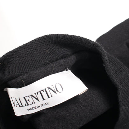 Vロゴプリント 半袖Tシャツ 裾フリル コットン ブラック ヴァレンティノ トップス VALENTINO