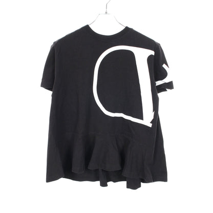 Vロゴプリント 半袖Tシャツ 裾フリル コットン ブラック ヴァレンティノ トップス VALENTINO