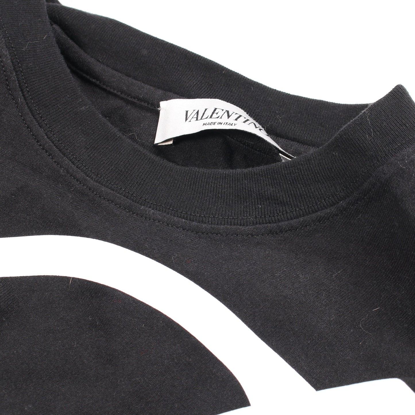 Vロゴプリント 半袖Tシャツ 裾フリル コットン ブラック ヴァレンティノ トップス VALENTINO
