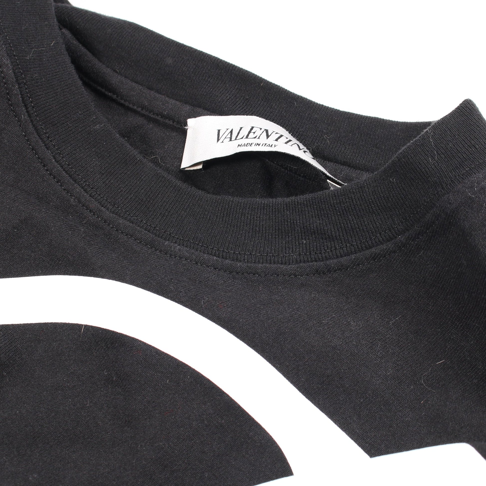 Vロゴプリント 半袖Tシャツ 裾フリル コットン ブラック ヴァレンティノ トップス VALENTINO
