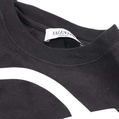 Vロゴプリント 半袖Tシャツ 裾フリル コットン ブラック ヴァレンティノ トップス VALENTINO